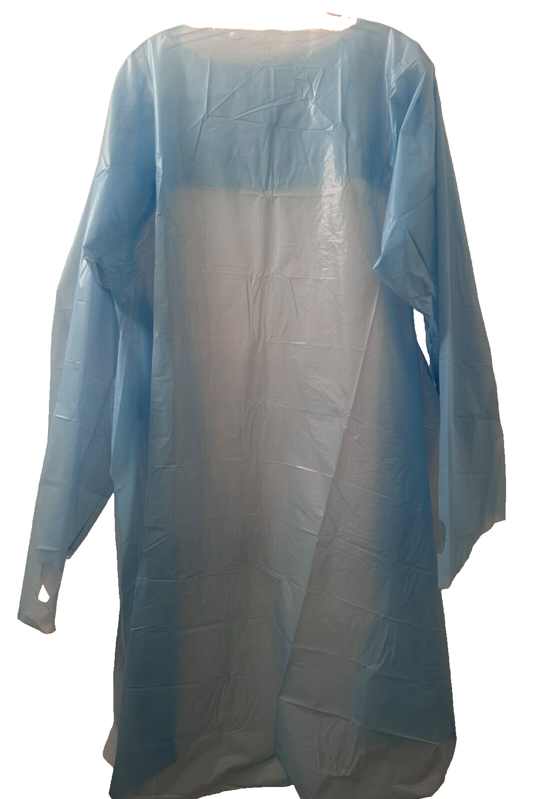 18 Blue Disposable Isolation Gowns, Open Back w/Dual Ties & Sleeve Thumb Holes