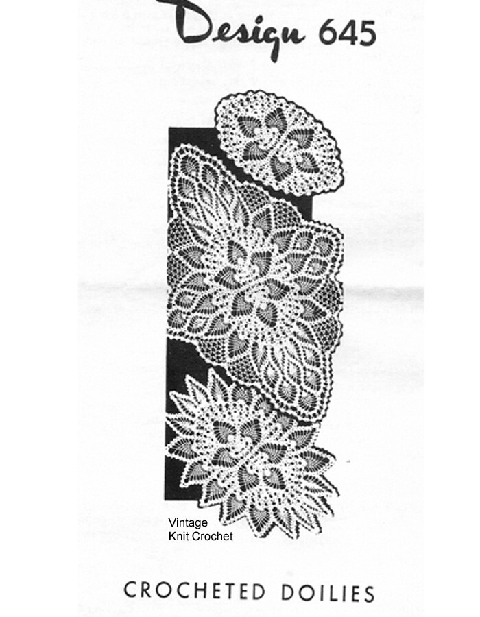 Vtg Crochet Doilies Pattern, 3 Variations in S-M-L sizes, Mail Order Design 645