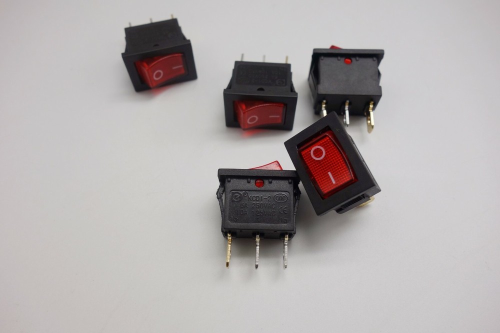 5Pcs RED Light Illuminated rectangle 2 Position Rocker Switch 3 Pin 12V KCD1