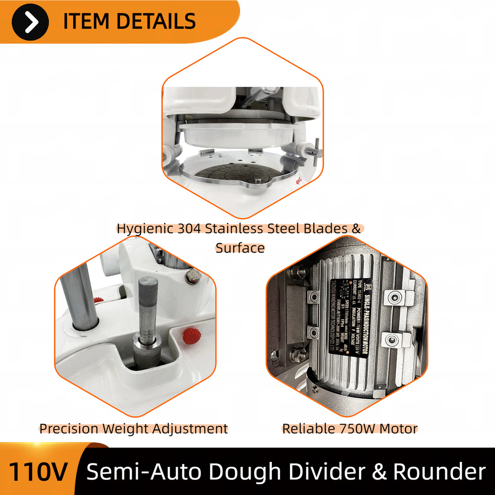 30-Blocks Dough Divider Rounder Semi-Automatic Commercial Baking Machine 30-100g