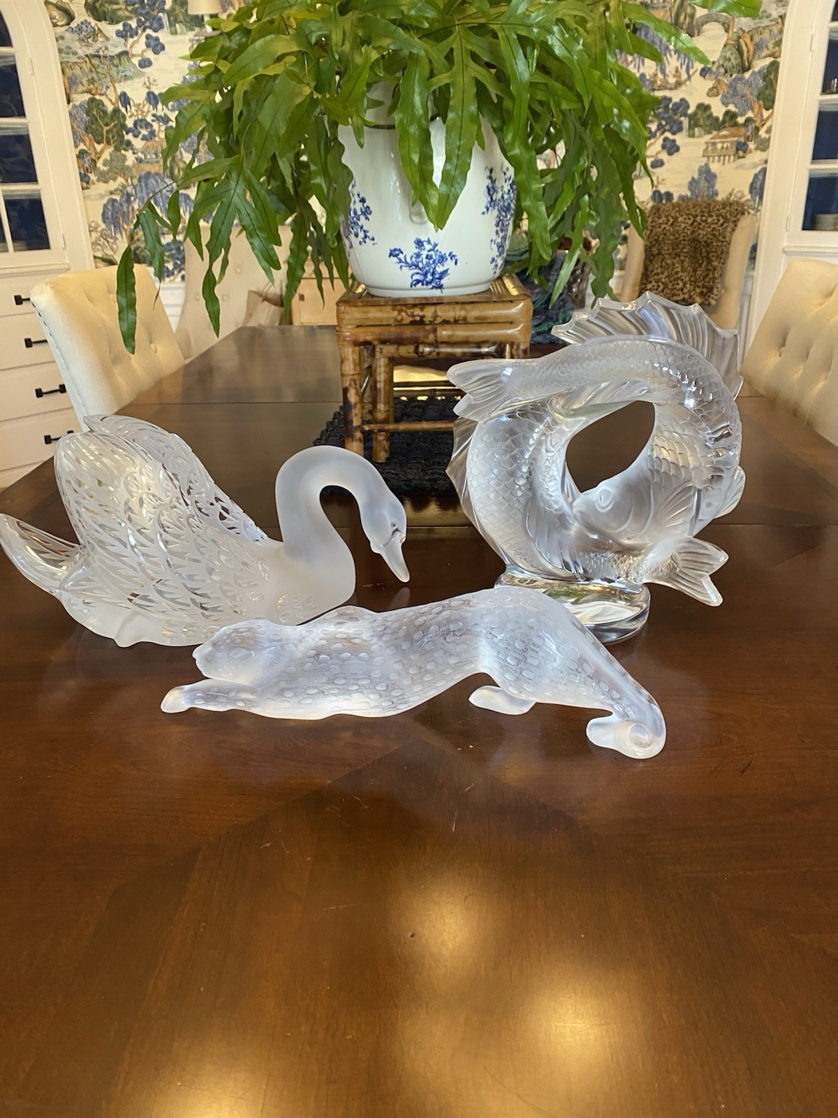 Lalique Crystal Large 11” Double Fish Deux Poisson Sculpture signed excellent