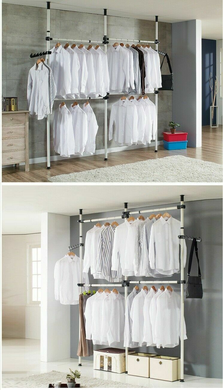 3x4 Heavy Duty Adjustable Garment Rack Clothing Pole Closet Rod Organizer IVORY