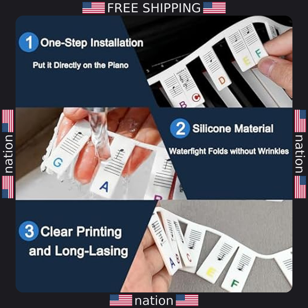 Piano Notes for Beginners - Removable 88-Key & 61-Key Silicone Labels & Guide