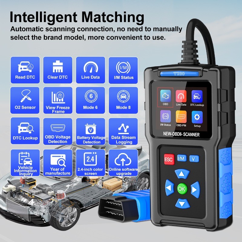 T200 OBD2 Car Diagnostic Scanner Engine Code Reader Battery Tester Smart
