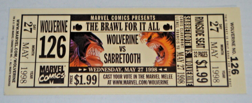 Marvel Comics Presents Wolverine vs Sabretooth Ticket May 27th 1998