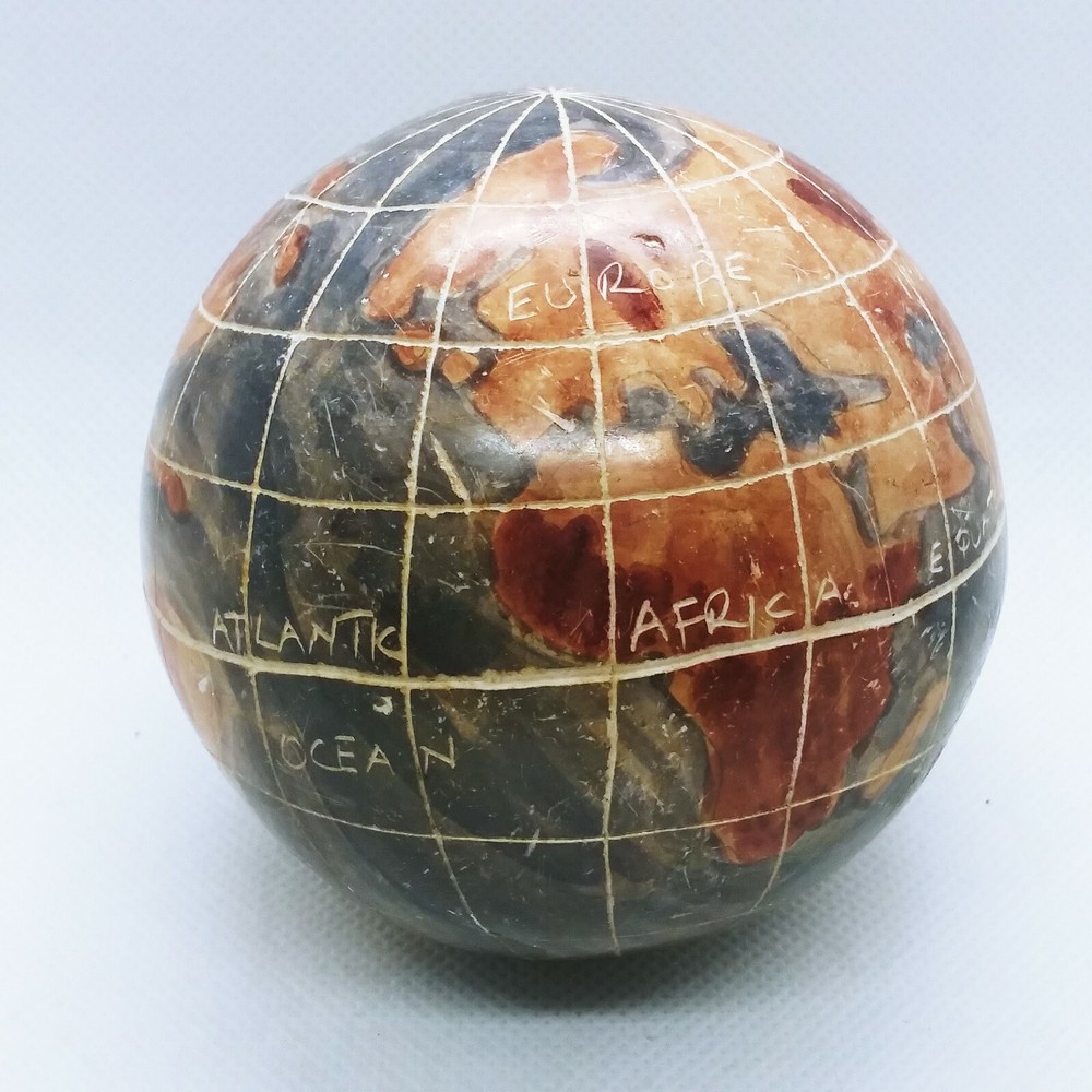Handcrafted 3" Stone World Globe Earth Without Stand