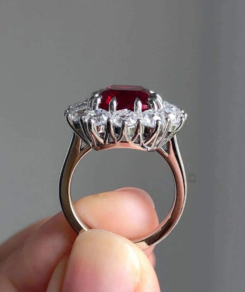 4.72 Ct Cushion Natural Ruby Diamond Engagement Ring 14K Solid White Gold Size 6