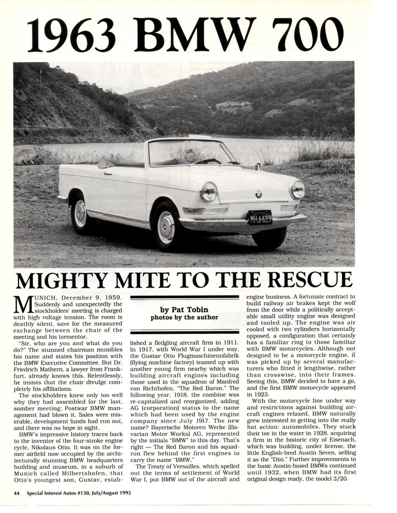 1963 BMW 700  ~  NICE 8-PAGE ARTICLE / AD