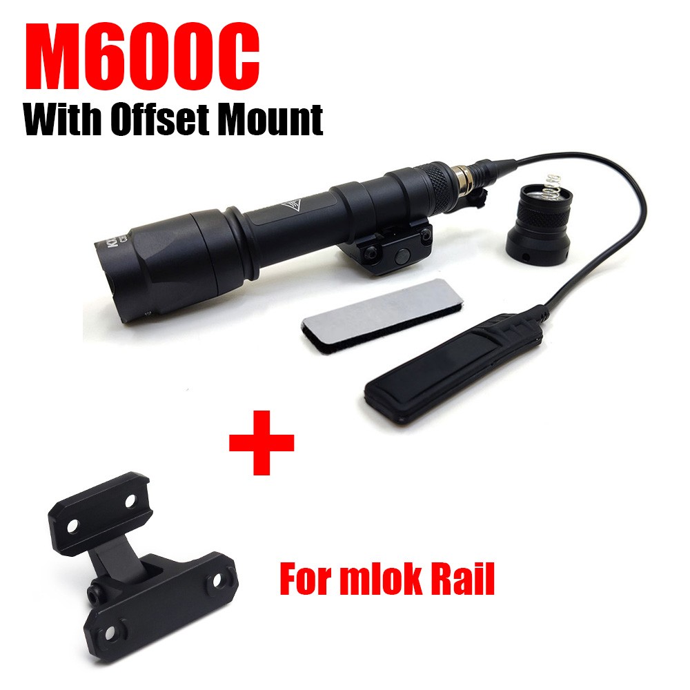 Tactical Flashlight M600C LED White Light For Picatinny Rail + Mlok Offset Mount