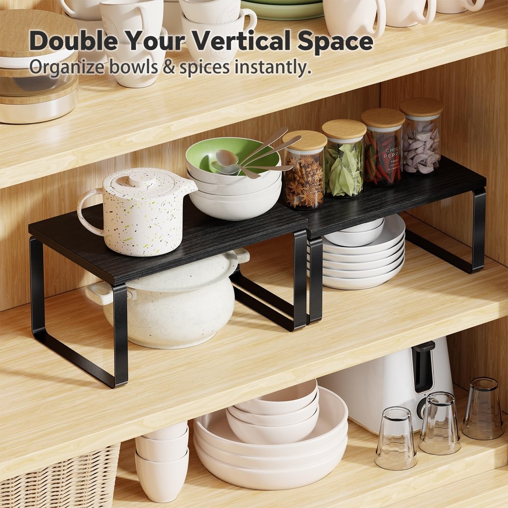 Cabinet Organizer Shelf, Set of 2 Stackable Kitchen Counter Shelves, Expandab...