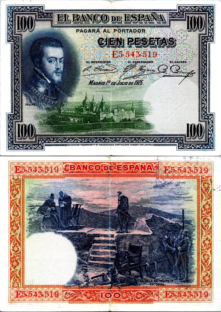 Spain 100 Pesetas 1925 Pick # 69c VF-CVF
