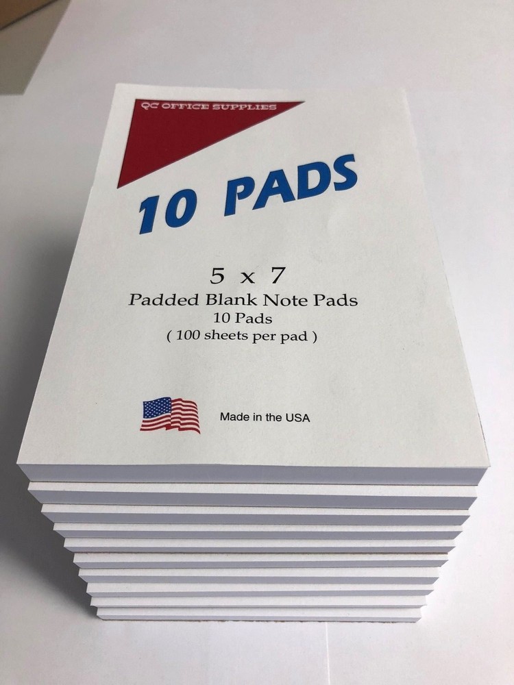 NOTE PADS / MEMO PADS - Blank -  5” X 7” - 100 Sheets Per Pad  - 10 Pads