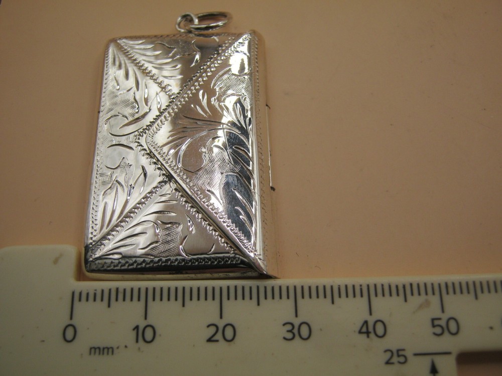 Edwardian Style Sterling Silver Double Bright Cut Envelope Stamp Case Box Holder
