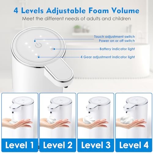 Automatic Foaming Soap Dispenser, 4-Level Adjustable Electric Foam Hand White