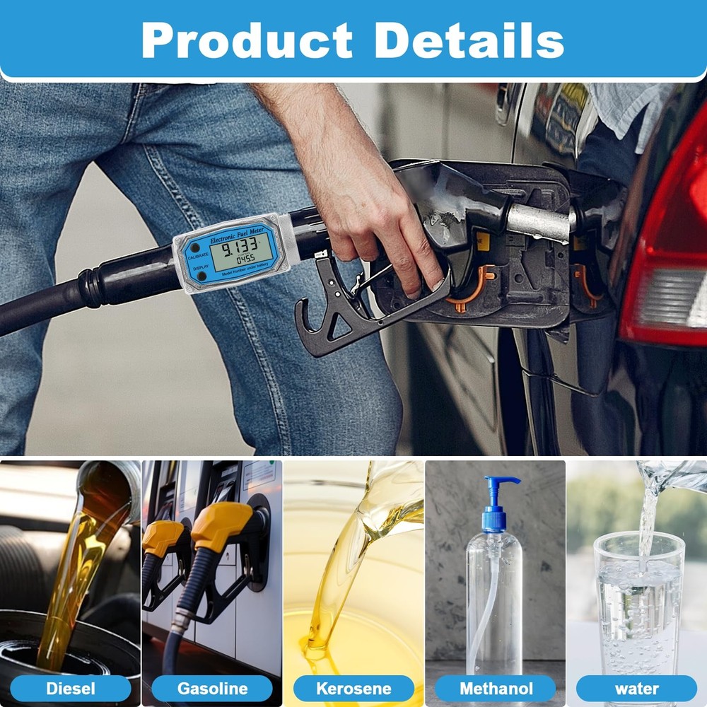 UwinVwin 1" 2.6-26 GPM Inline NPT Thread Flowmeter, Digital 1 inch & 3/4