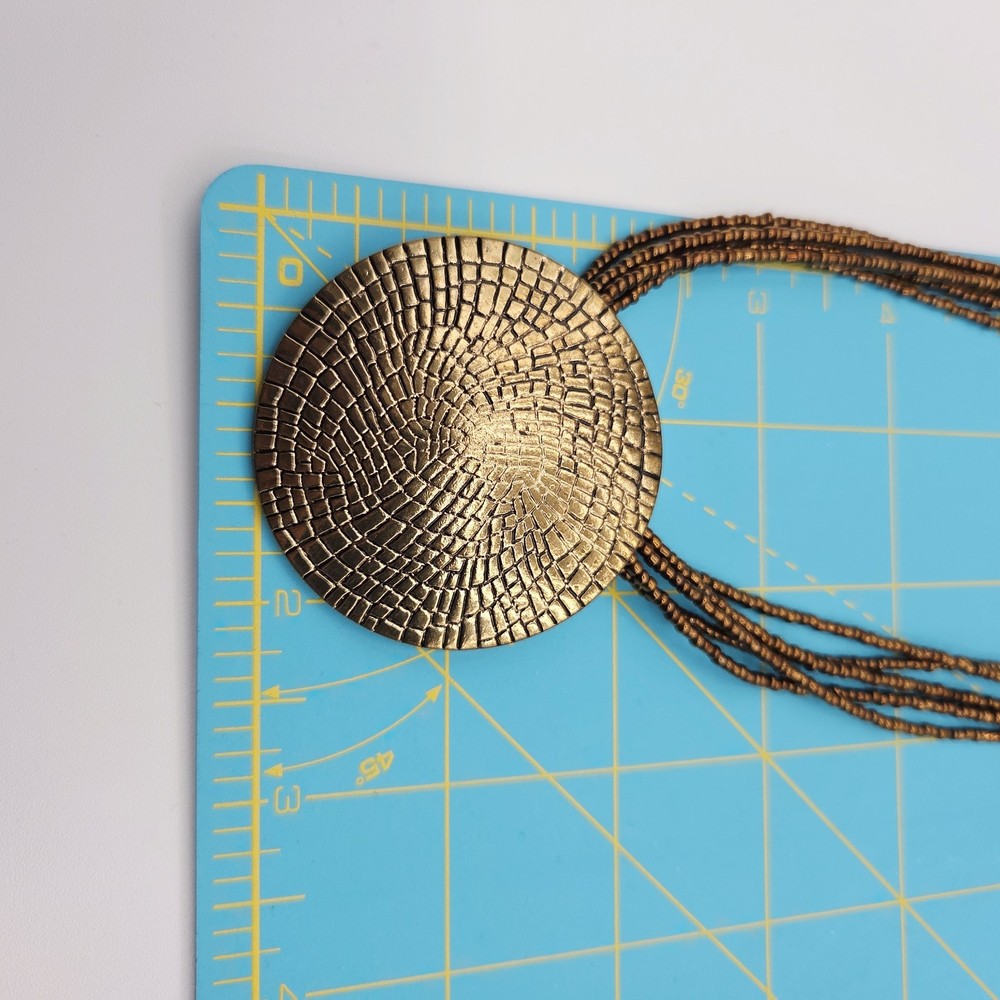 Multi Strand Copper Bead Necklace Round Medallion Pendant Statement Boho