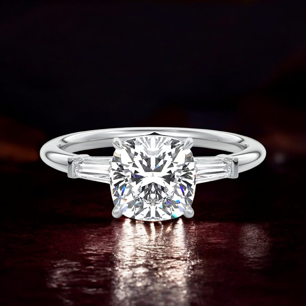 Cushion Cut Semi Mount Setting Ring 0.30 Ct Diamond Solid 14k White Gold Size 7