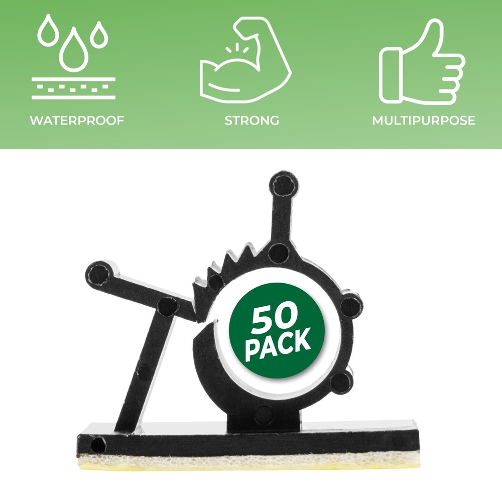 Black Self-Adhesive Adjustable Cable Clips - 50 Pack - Secure Wire Holders