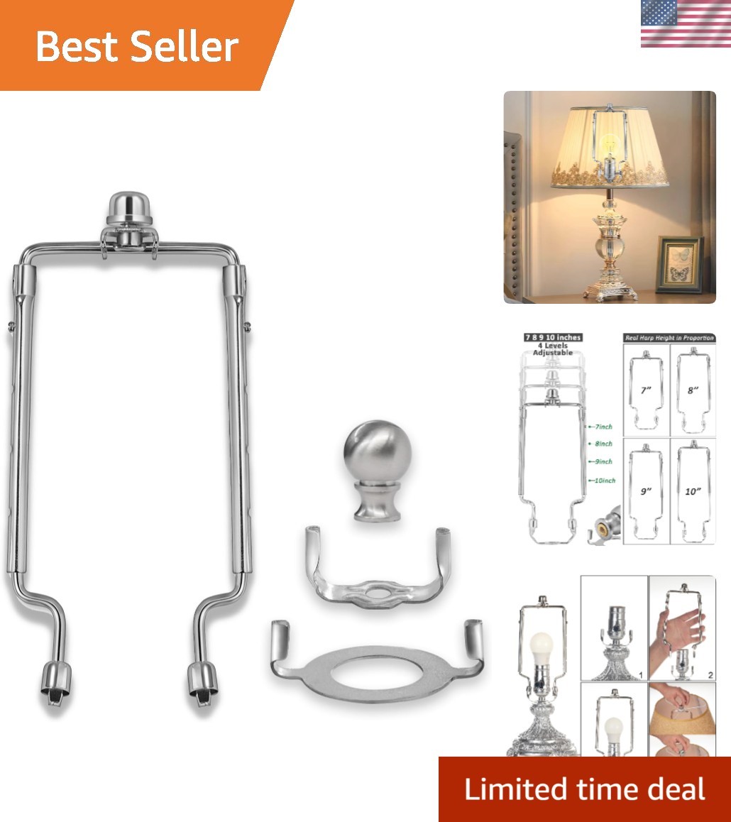 Elegant Adjustable Lamp Shade Harp Holder 7-10 Inches with  Silver Finish