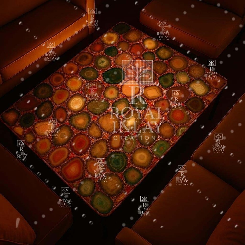 Multicolor Agate Coffee Table – Handmade Rectangular Gemstone Centerpiece