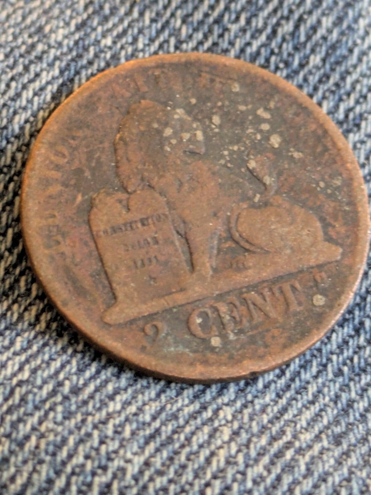 1862 Belgium 2 Cents Circulated