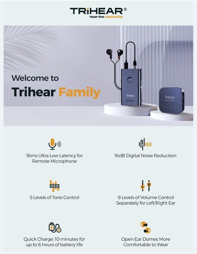 Trihear Convo Hearing Amplifier With Remote Microphone And Ear Buds
