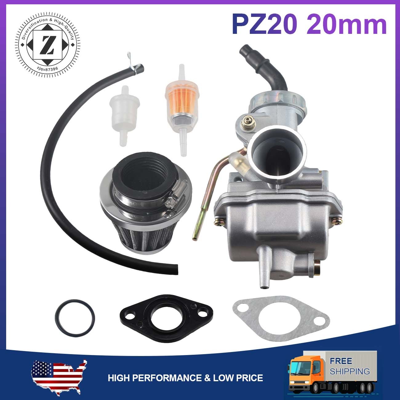 PZ20 Carburetor For 49 50 70 90 100 110 125 135 cc ATV Quad Go kart SUNL TAOTAO