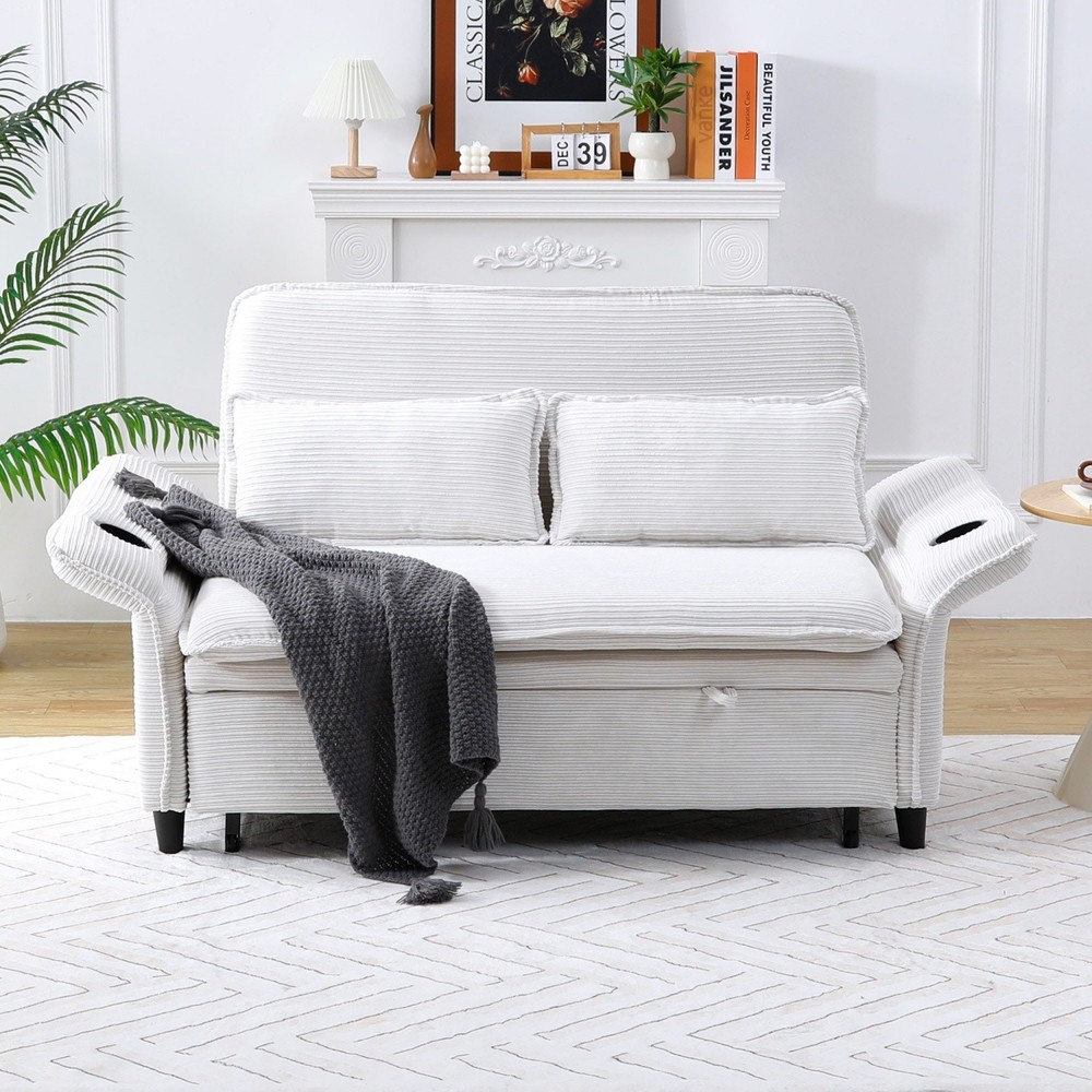 Convertible Sleeper Sofa Bed Loveseat Sofa w/ Pull-Out Bed & Adjustable Armrests