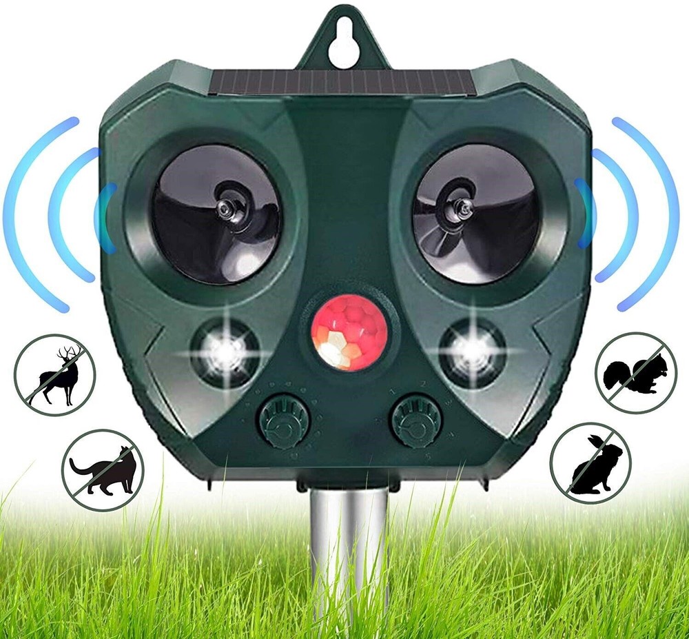 2Pack Solar 360°Ultrasonic Animal Repeller with Motion Sensor &Flashing Light