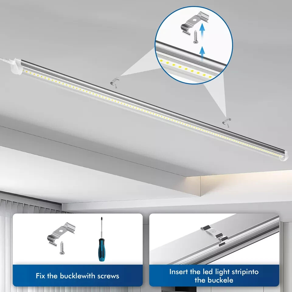 4FT LED Shop Light T8 Linkable Ceiling Tube Fixture 24W Daylight 6000K Clear