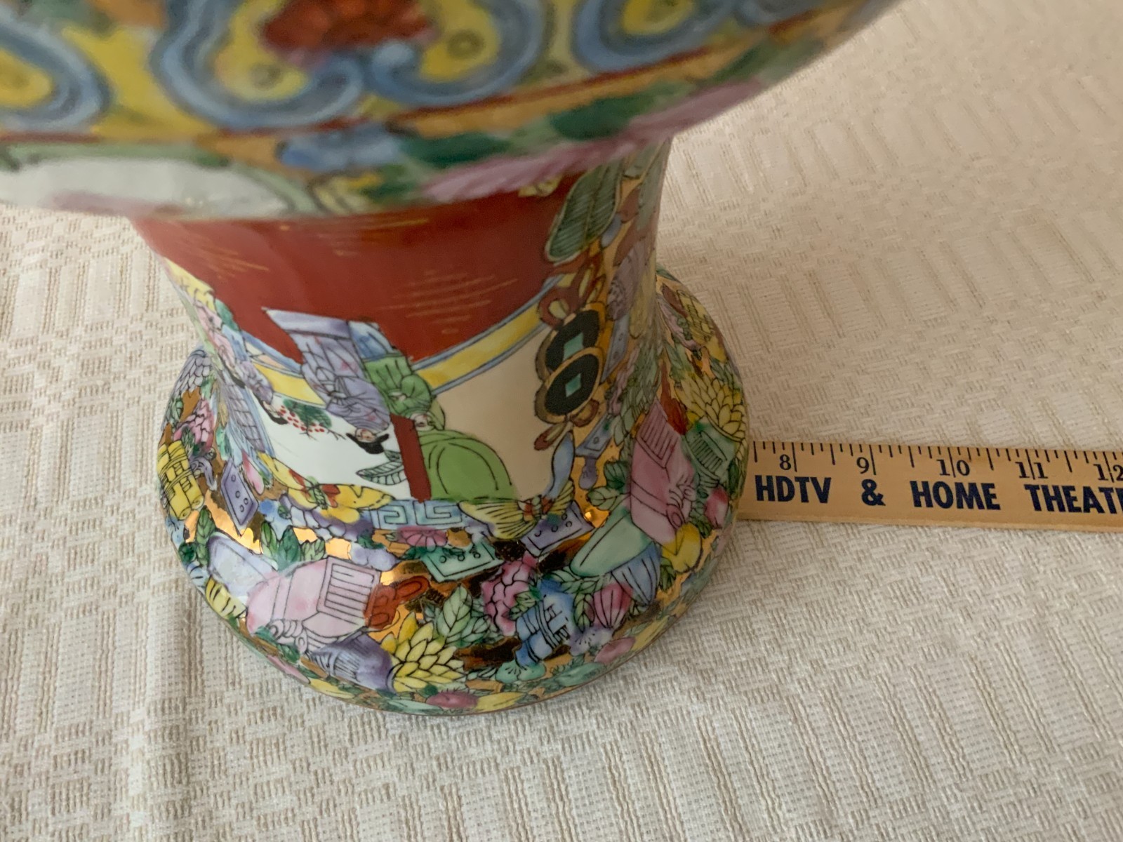 Large 24" Vintage Chinese Polychrome floor vase scenes flowers people