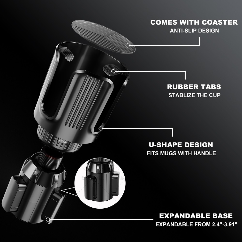 Car Cup Holder Expander with Adjustable Offset Base For Drink Large Bottles Mugs
