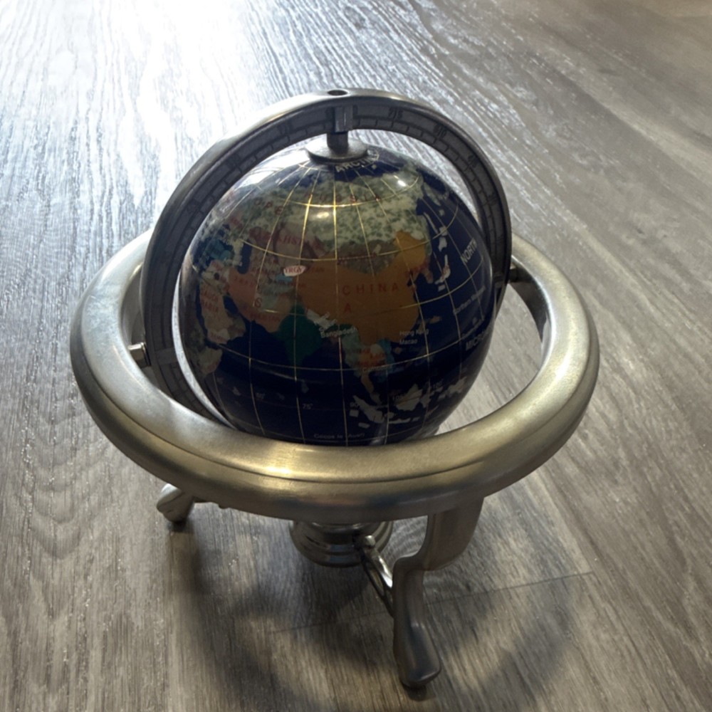 Vintage Decorative Tabletop Globe Metal Base Rotating .