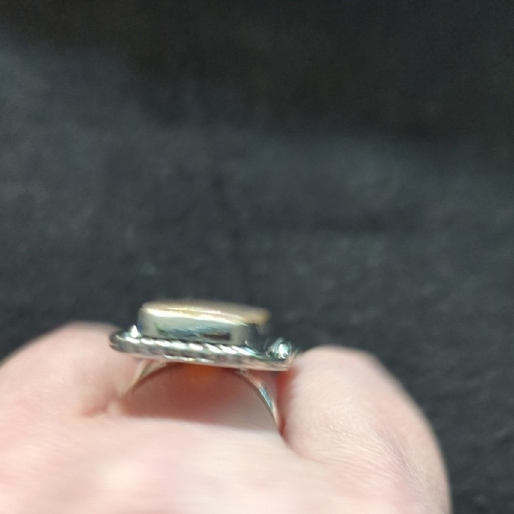 Silver Plated Pink Peach Cobra Jasper Gemstone Rectangular Statement Ring - 9.5