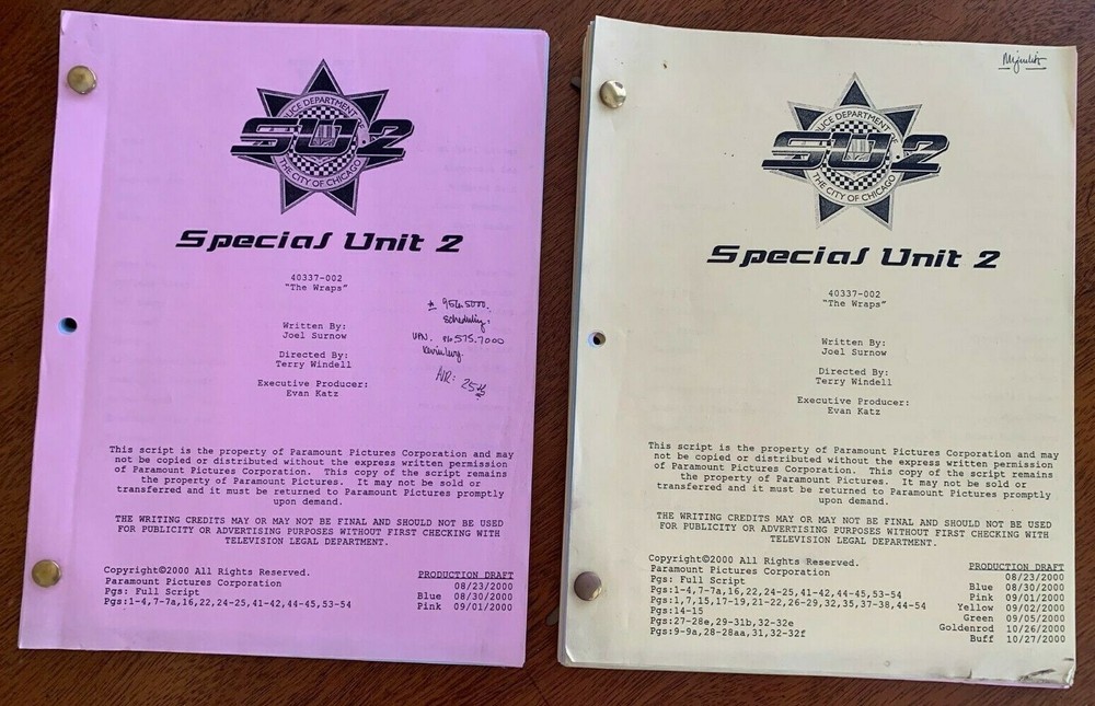 TWO Drafts Cast Shooting Script SPECIAL UNIT 2 Season 1 Ep 3 - Michael Landes