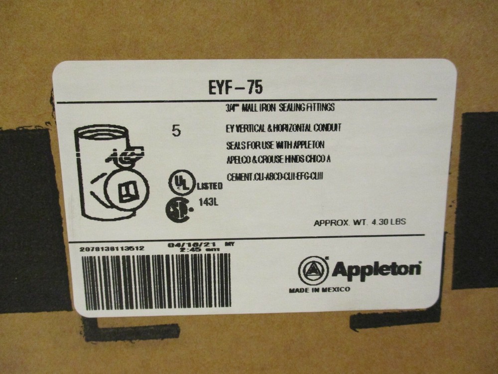 APPLETON EYF75 3/4" EXPLOSION PROOF SEAL OFF EYS CROUSE HINDS