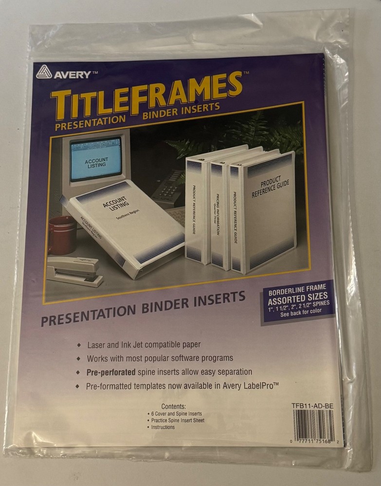 Avery Title Frames Presentation Binder Inserts Assorted Sizes 1, 1.5, 2, 2.5 in