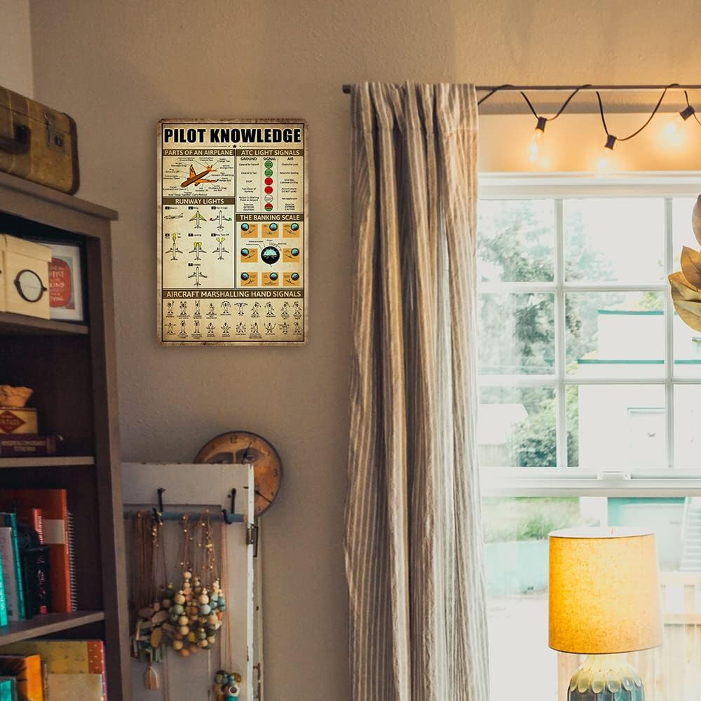 Retro Pilot Knowledge Metal Signs Vintage Airplane Decor for Home Aviation Art W