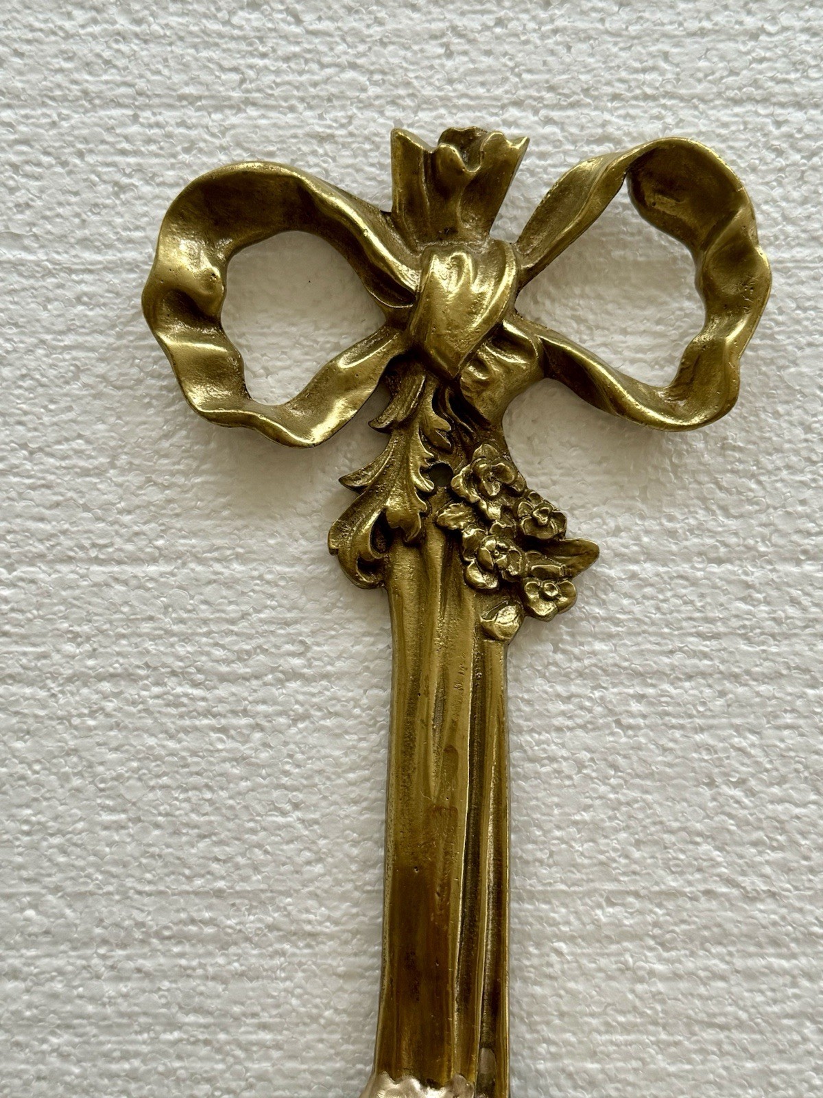 PAIR Antique French Gilt Brass Rope Bow Tassels Wall Sconce 2 Light Candelabras