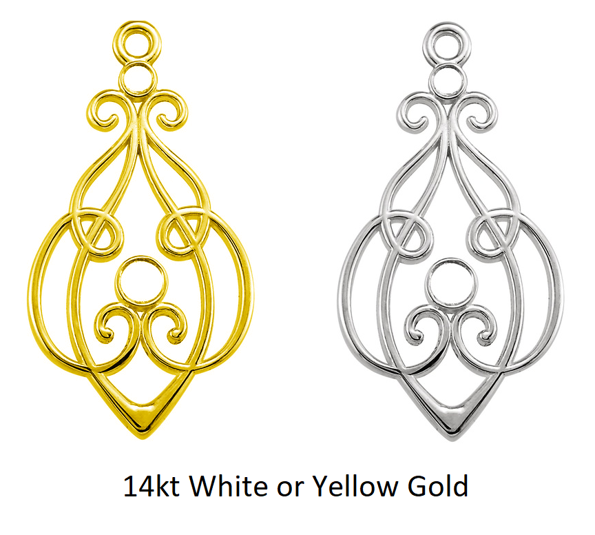 14K White,Yellow Gold/Silver Pendant Ear Dangle Charm 2-Gemstone Mount Setting
