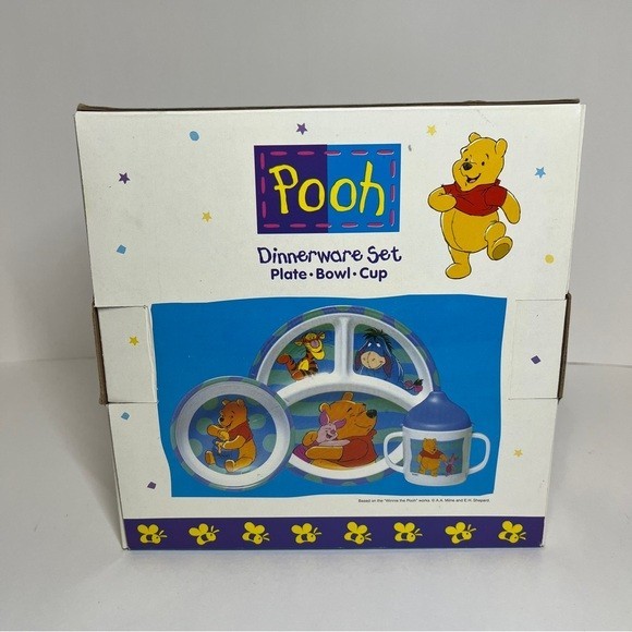 Vintage NEW Winnie the Pooh 3pc Zak Designs Plate Bowl Cup Dinnerware Set