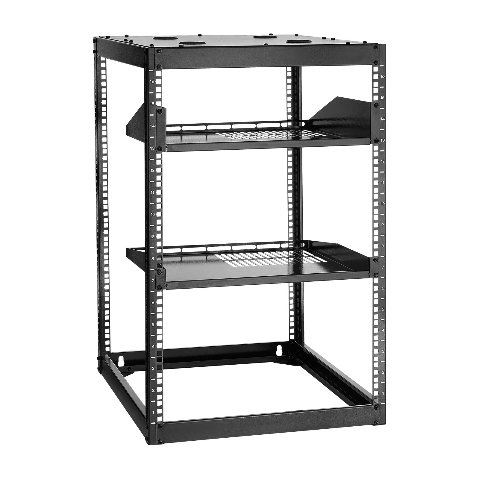 Uimoso 16U Open Frame Wall-Mount Server Rack with Shelves and 4-Post Design