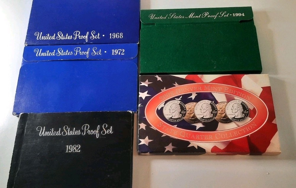 US Mint Proof Sets Uncirculated Multiple Years 1968, 1972, 1982, 1994, 2002