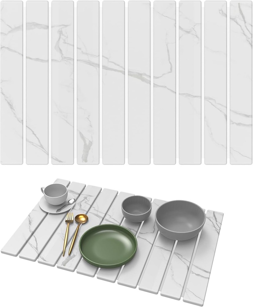 Stone Dish Drying Mat for Kitchen Counter,24" L×16" W Large Foldable Marbled ..