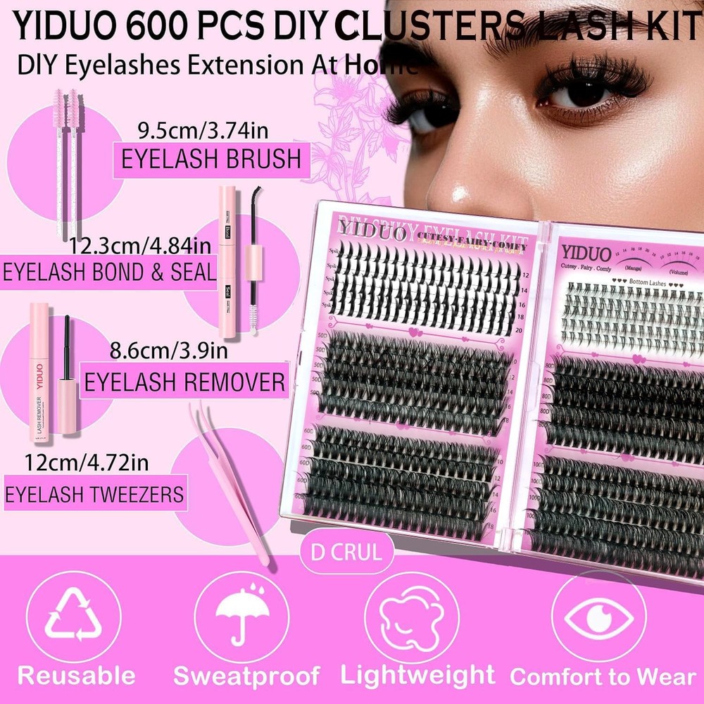 Lash Clusters Kit with Spikes+Bottom Lashes Extensions 40D+60D+80D+100D Wispy...