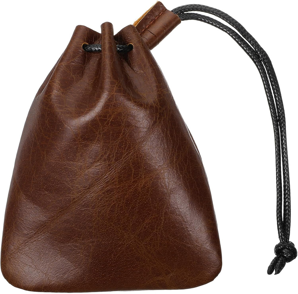 Leather Drawstring Pouch, Cowhide Storage Bag Small Waterproof Leather Pouch Vin