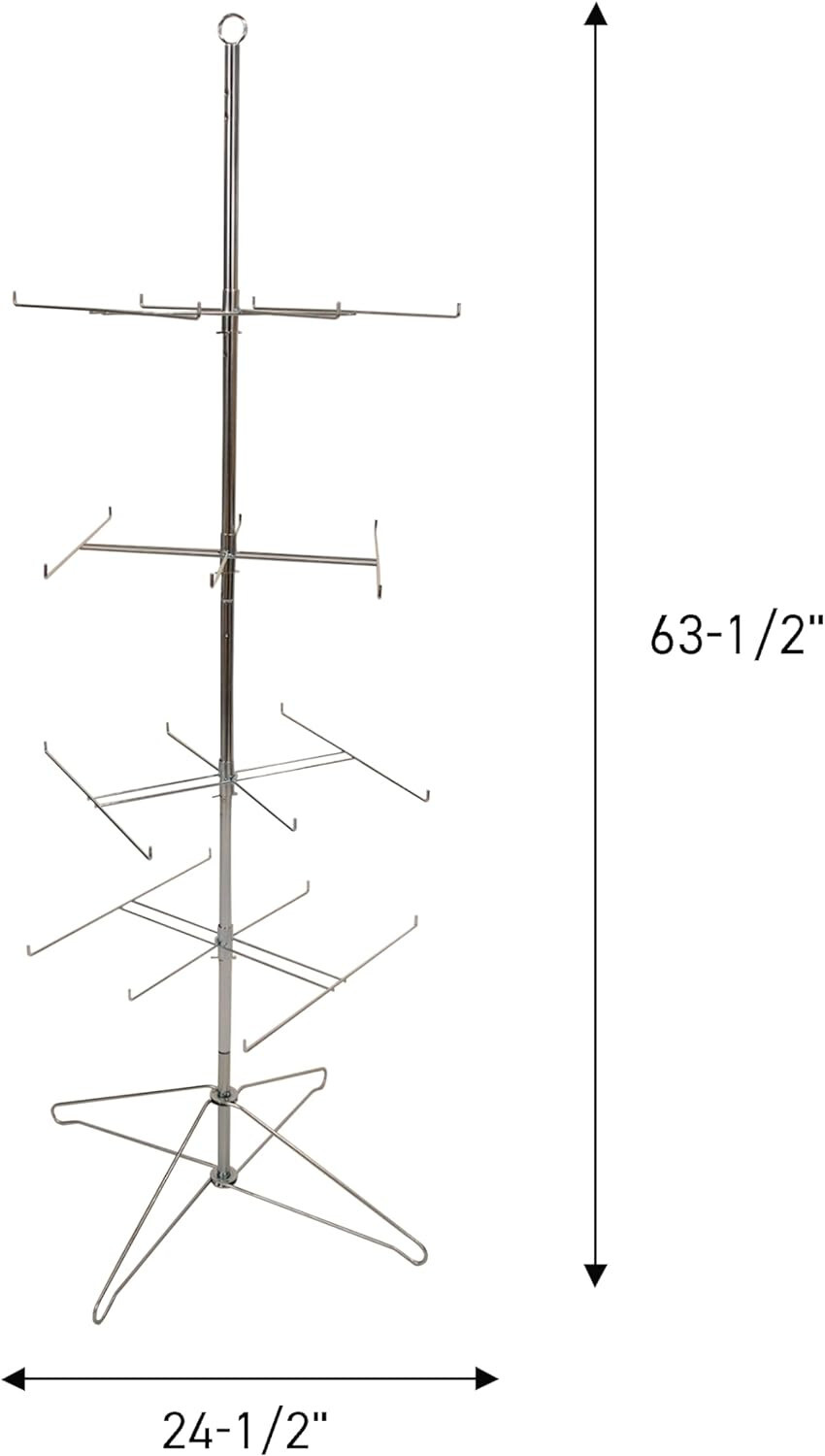 Wire Spinner Rack 4 Tier 24 Peg Rotating Chrome Floor Stand Capacity 50 lb 63 ½"