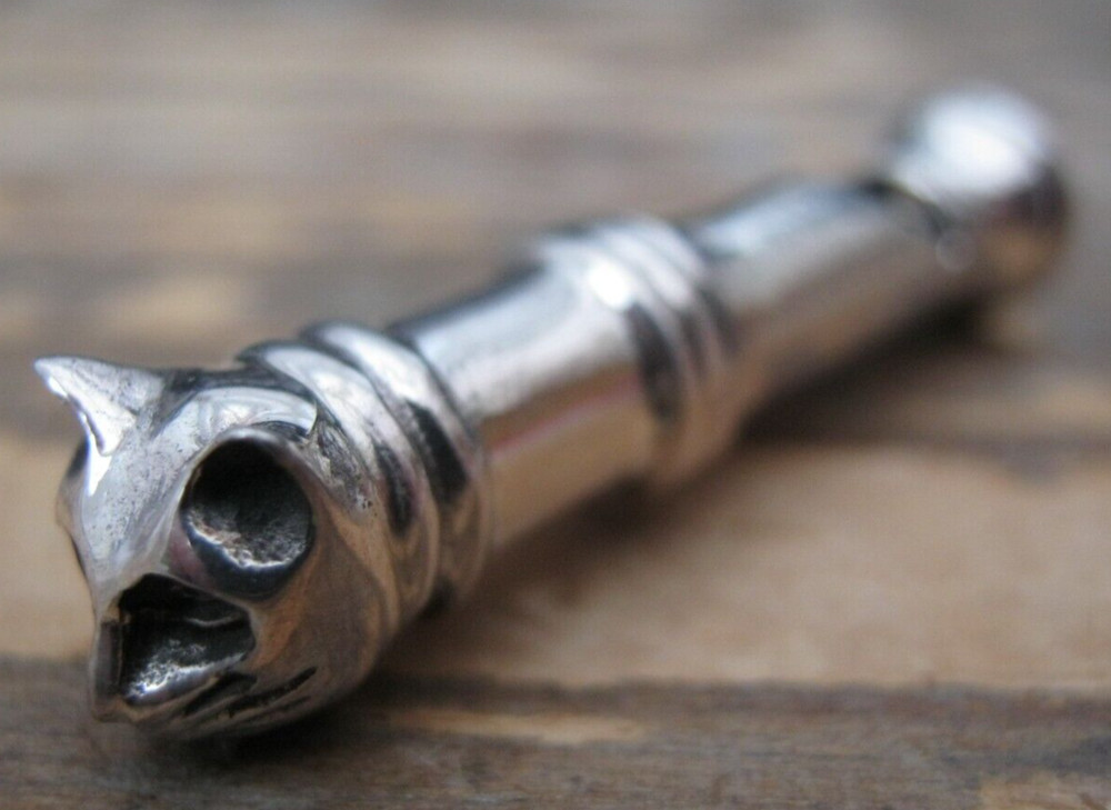Pretty Solid Silver 925 Whistle With Cute Cat Face - Crisp Sharp Sound