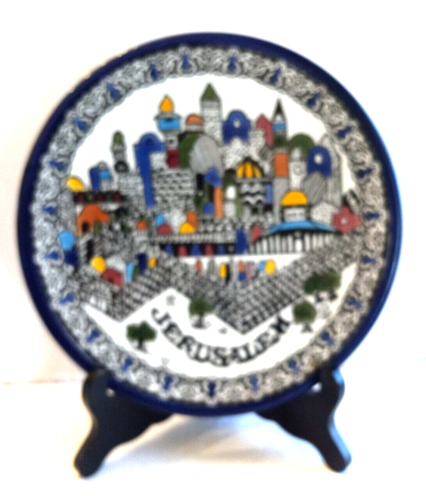 ARTISTIC DECORATIVE 9" PLATE COMMEMORATING JERUSALEM PLUS STAND