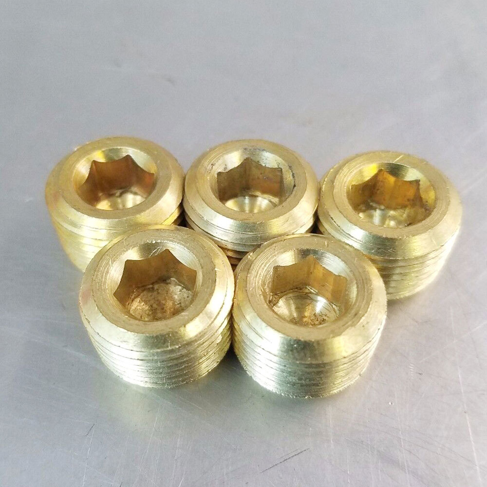 20Pcs Brass Pipe Plug 1/4" NPT Male Thread Hex Internal Head Socket Fitting